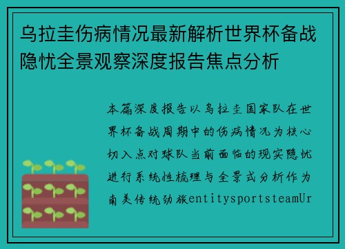 乌拉圭伤病情况最新解析世界杯备战隐忧全景观察深度报告焦点分析